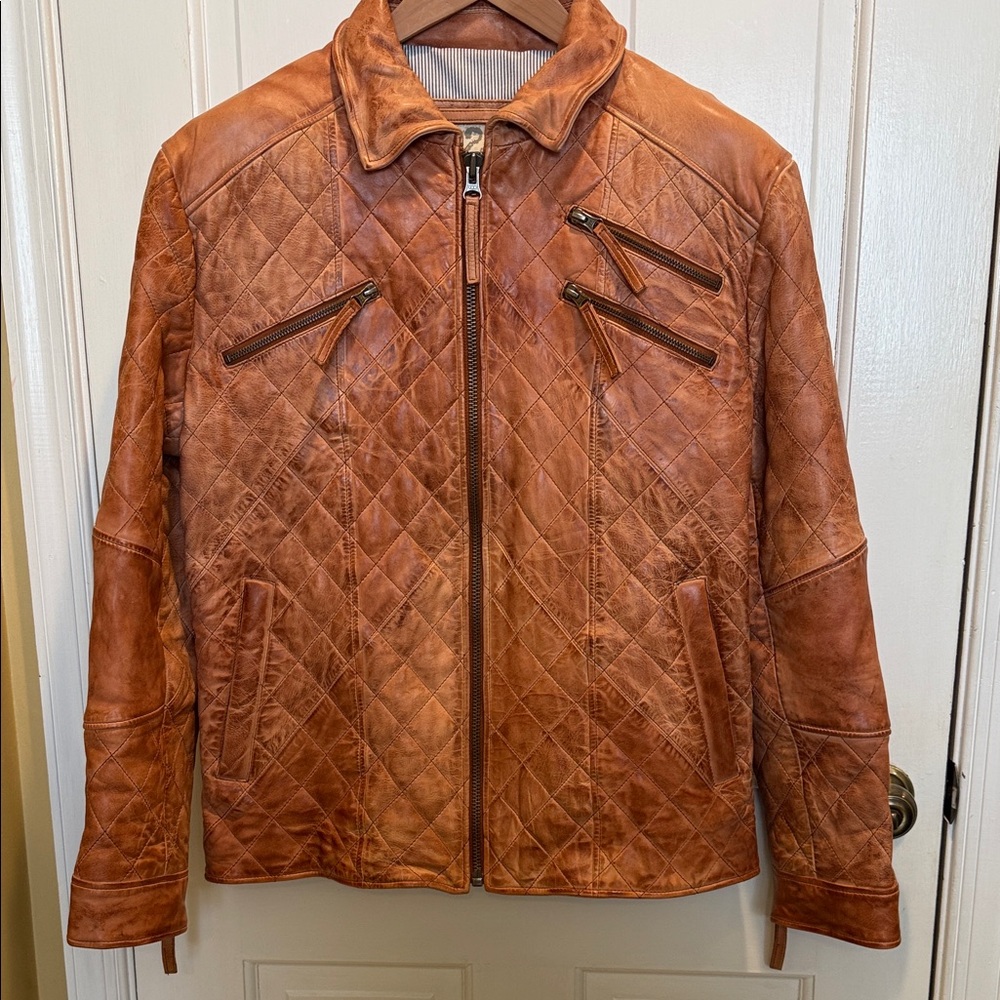 32 Bar Blues Men's Quilted Leather Jacket - Cognac